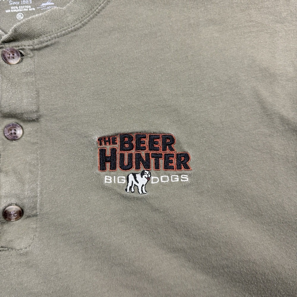 Y2K Big Dogs T Shirt Men XL Green‎ Henley The Beer Hunter Embroidered Logo - Picture 3 of 9